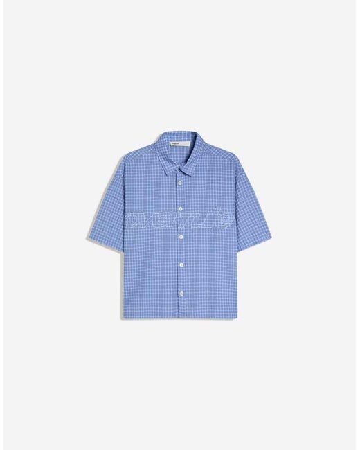 Bershka Blue Short Sleeve Embroidered Shirt for men