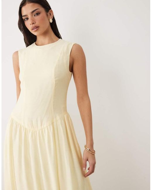 Y.A.S Natural Fitted Seam Detail Drop Waist Sleeveless Midi Dress