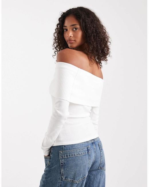 Miss Selfridge White Mixed Rib Knit Off The Shoulder Top