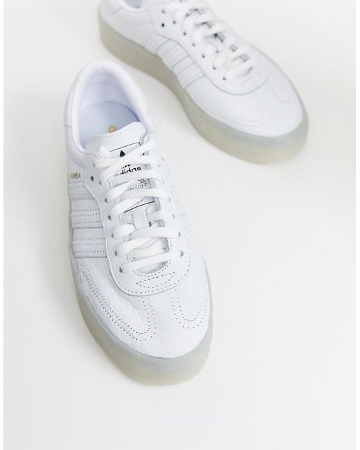 adidas Originals Leather Samba Rose Sneakers In Triple White | Lyst