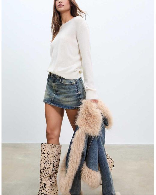 Stradivarius Blue D62 Denim Skort