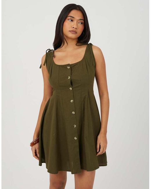 Brave Soul Green Strappy Button Front A-Line Mini Dress