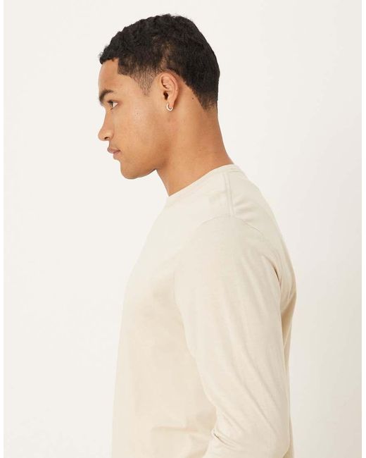 ASOS Natural Premium Supima Cotton Regular Fit T- Shirt With Long Sleeves for men