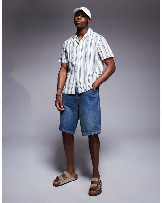 Camisa De Corte Estándar A Rayas Azules Con Solapas De -Neutro ASOS de hombre de color Gray