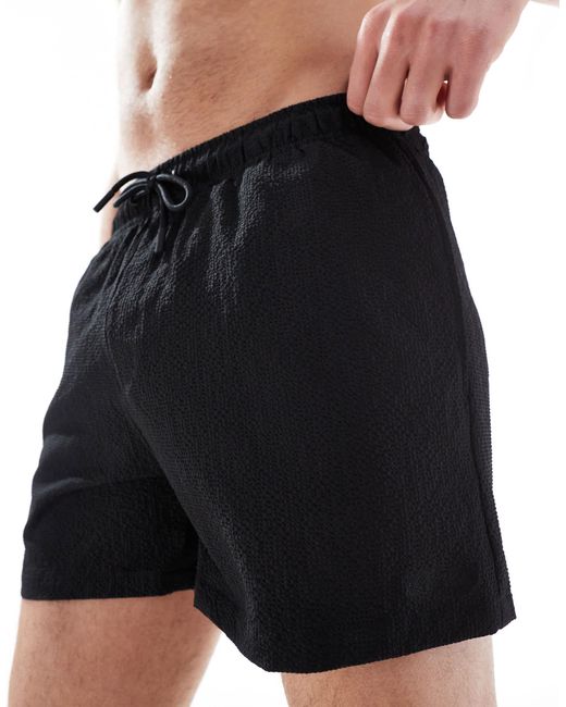 River Island Black Seersucker Swim Trunks for men