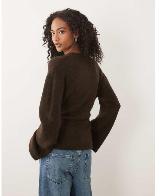 Gina Tricot Brown Wool Alpaca Knitted Tie Cardigan