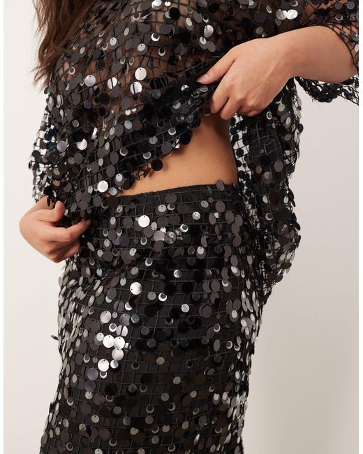 ARRANGE White Curve Sheer Grid Sequin Maxi Skirt Co Ord