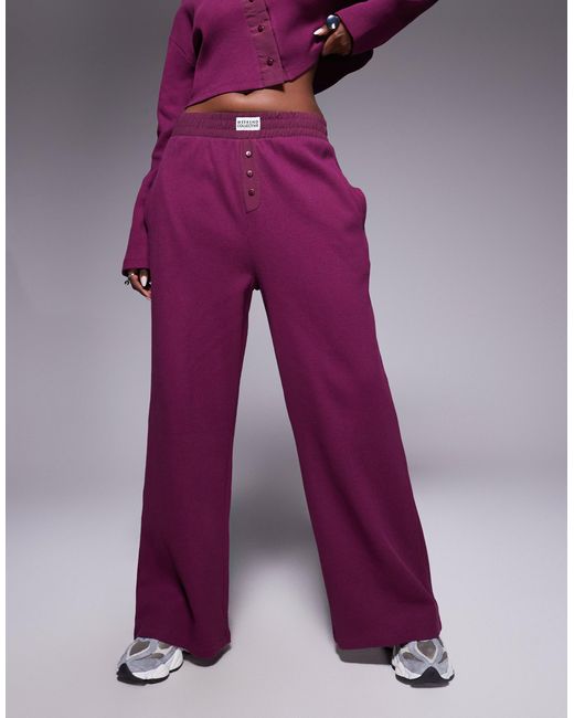 ASOS Purple Weekend Collective Waffle Wide Leg Trackies With Nylon Detail