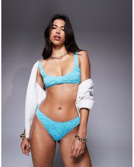ASOS Blue Maria Textured Florida High Leg Bikini Bottom