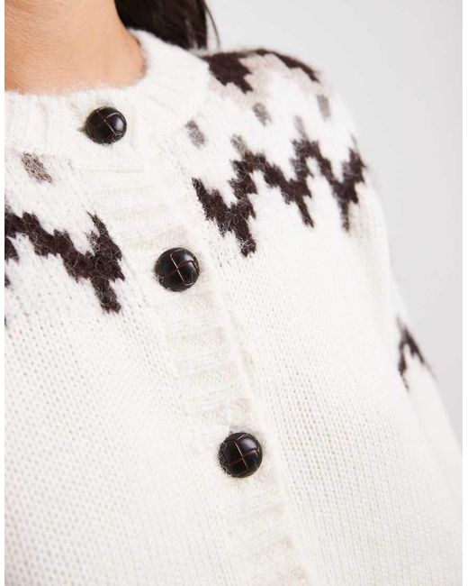 4th & Reckless White Contains Wool Fairisle Button Through Cardigan