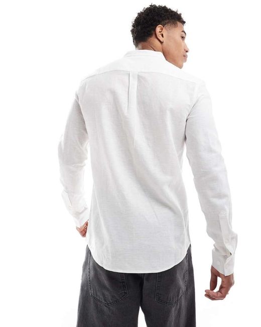 ASOS White Regular Smart Linen Shirt With Mandarin Collar for men