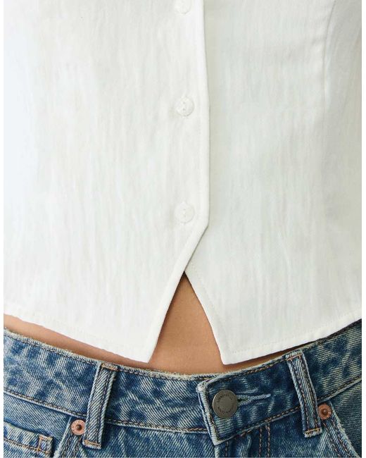 Stradivarius White Crinkle Buttoned Vest Top