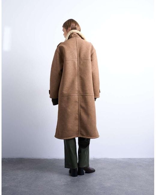 TOPSHOP White Formal Longline Faux Shearling Coat