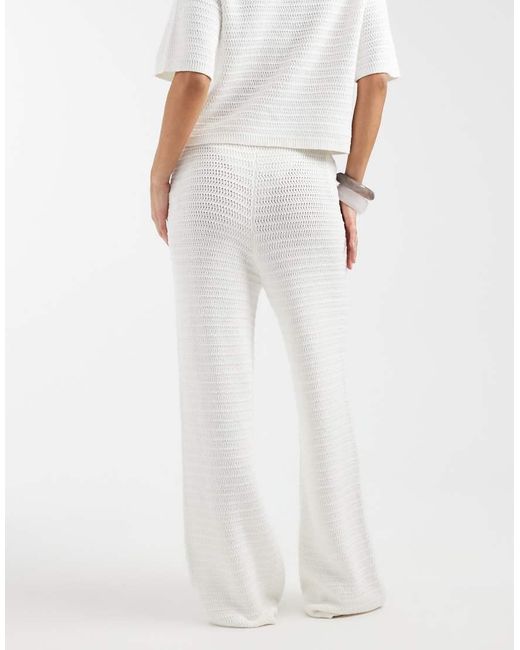4th & Reckless White Cotton Rich Crochet Knit Wide Leg Beach Trousers Co-ord