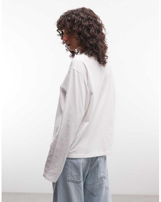 Weekday White Boxy Fit Long Sleeve T-shirt With V-neck