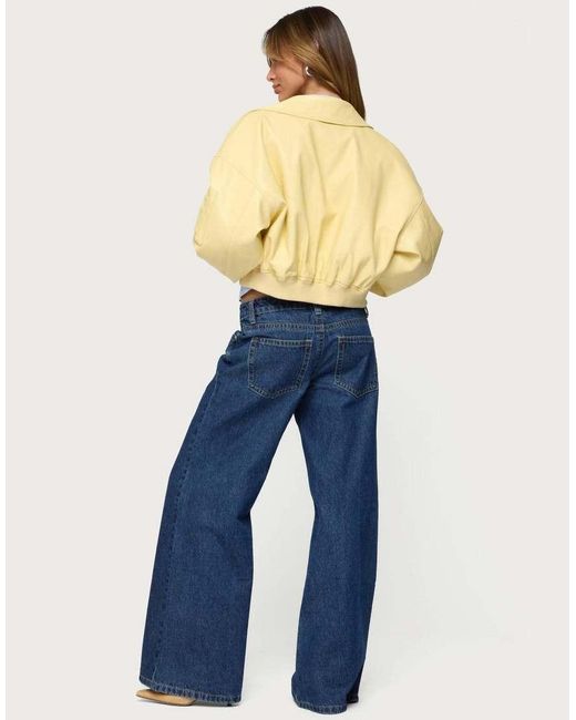 Edikted Blue Zayna Cropped Faux Leather Bomber Jacket