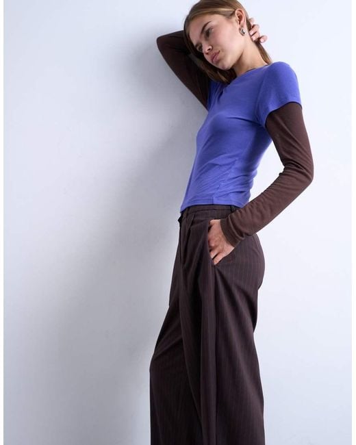 TOPSHOP Blue Tailored Pleated Ovoid Trouser