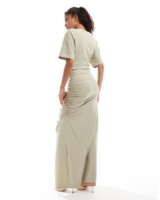 ASOS White Slash Ruched Front T-shirt Maxi Dress