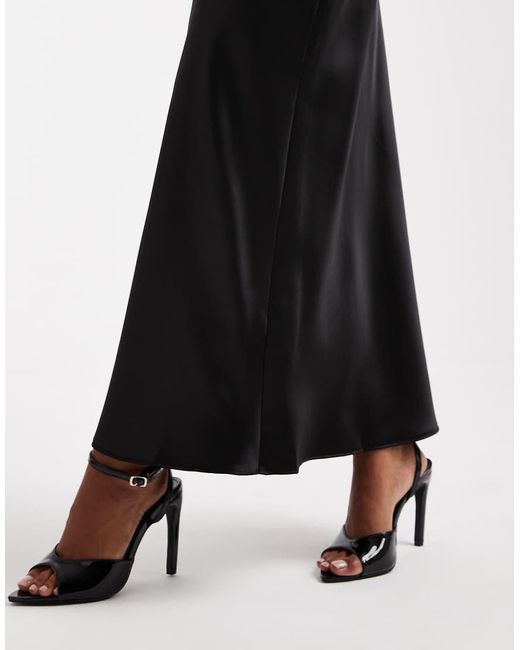 New Look Black Satin Bias Midi Skirt