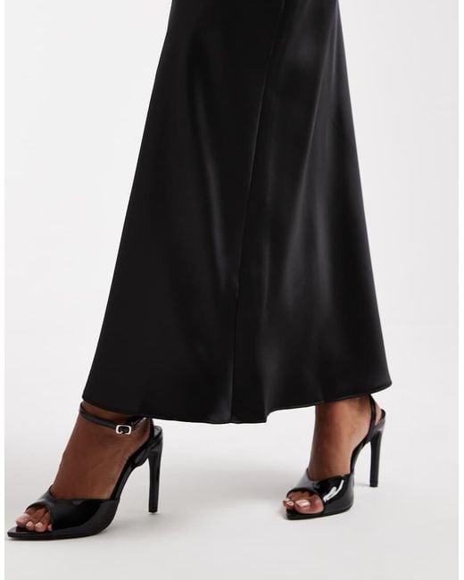 New Look Black Satin Bias Midi Skirt