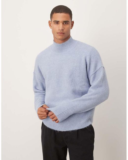 ASOS Oversized Gebreide Trui Van Wolmix Met Opstaande Boord in het Blue voor heren