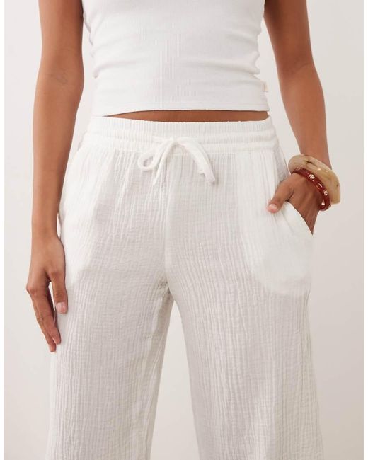 JDY Petite White Wide Leg Cheesecloth Pants