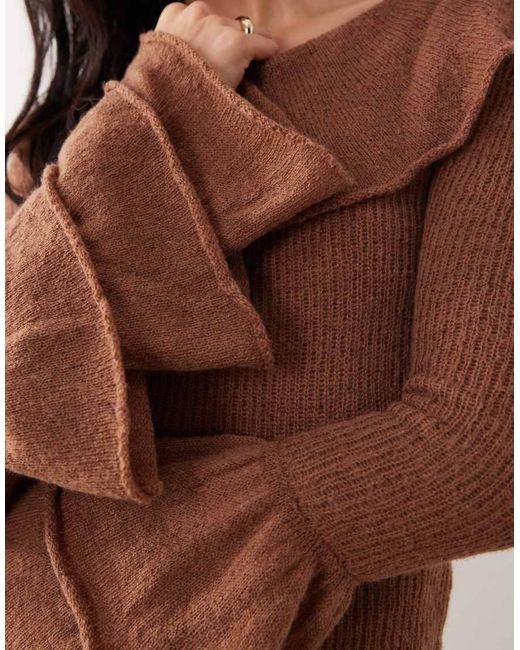 Glamorous Brown Ruffle Thin Knit Top
