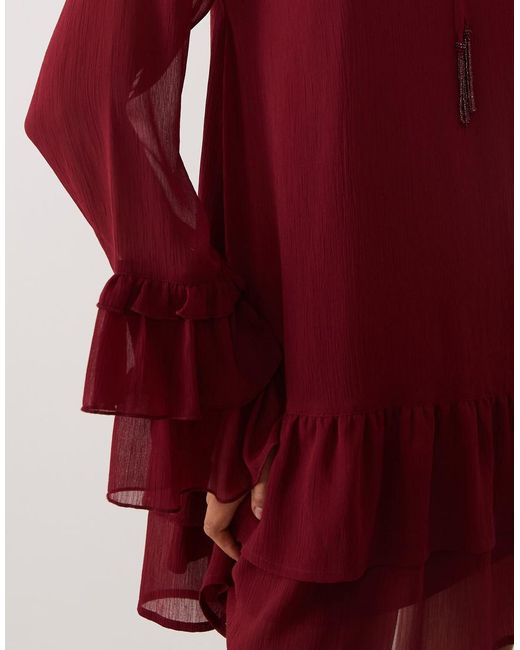 Miss Selfridge Red Chiffon Ruffle Mini Dress