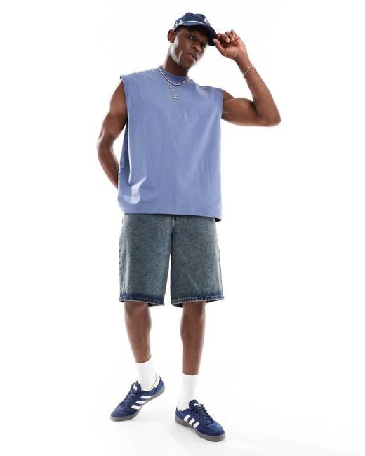 Camiseta Azul Extragrande Sin Mangas De Tejido Grueso De ASOS de hombre de color Blue