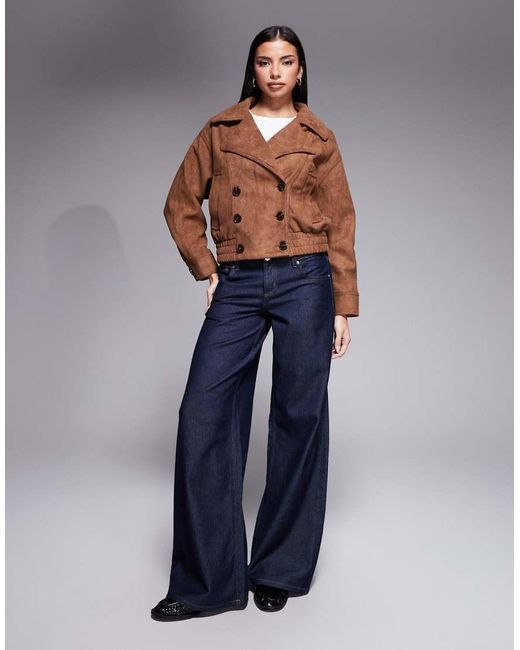 River Island Blue Double Breasted Suedette Trench Style Bomber