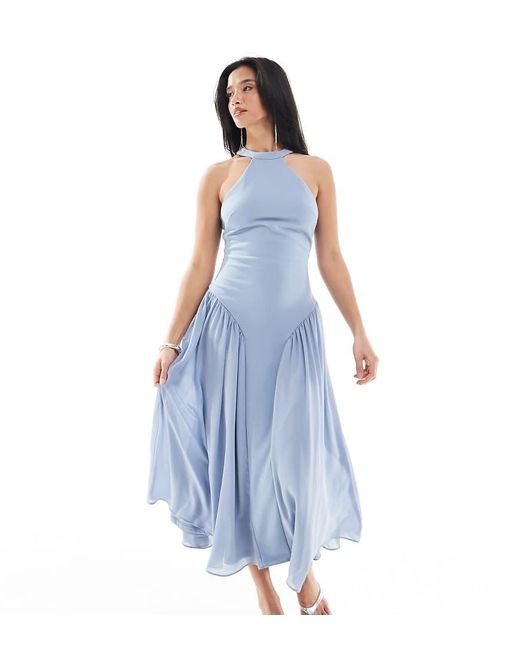 TFNC London Blue Bridesmaid High Neck Maxi Dress With Full Skirt