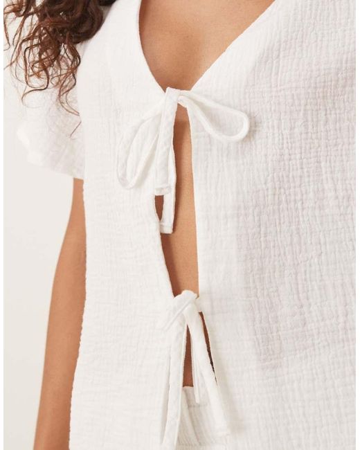 Jdy White Short Sleeve Tie Front Cheesecloth Shirt Co-ord