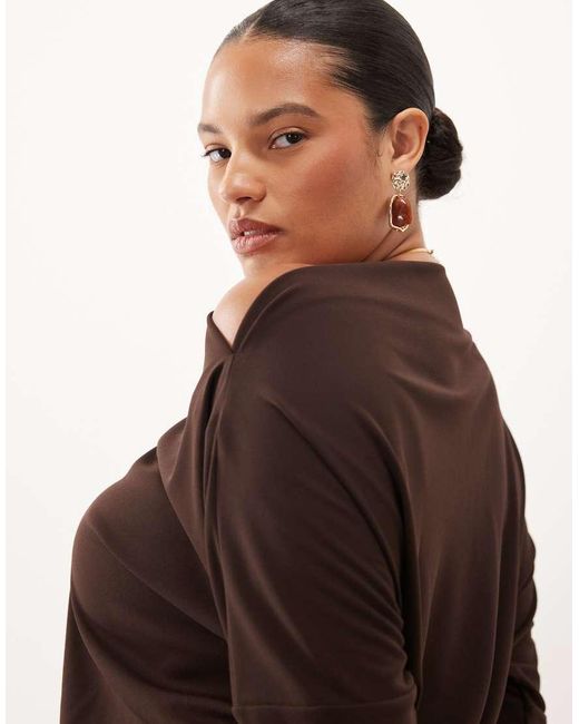 ASOS Brown Asos Design Curve Long Sleeve Blouson Midi Dress