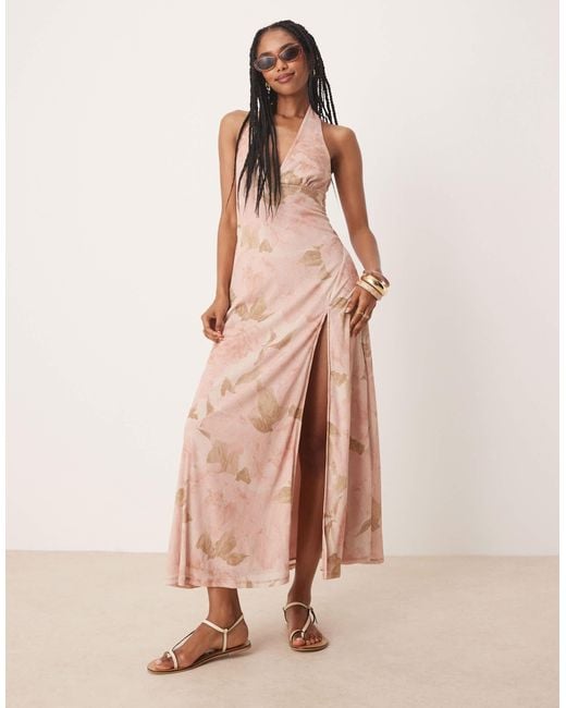 ASOS Pink Halter Front Split Midi Dress
