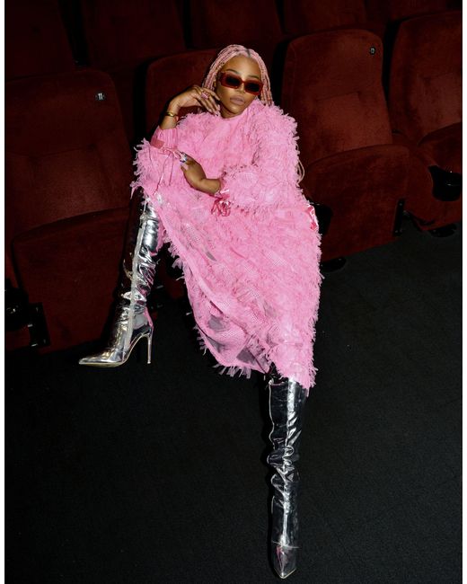Labelrail Pink X Juliette Foxx Textured Mesh Oversized Maxi Dress