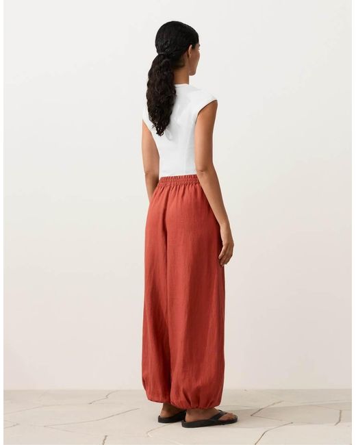 Oysho Red 100% Linen Bloomer Trousers