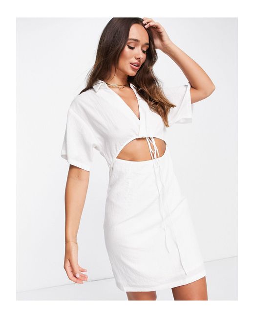 Vero Moda Mini Shirt Dress With Cut Out in White | Lyst Australia