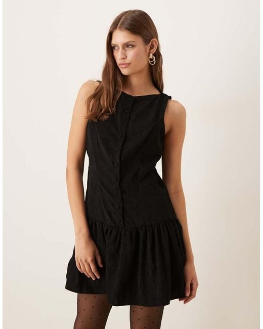 ASOS Natural Cord Slash Neck Button Down Dropped Waist Mini Dress