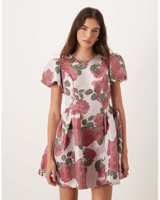 Sister Jane Pink Good Days Jacquard Puff Sleeve Mini Dress