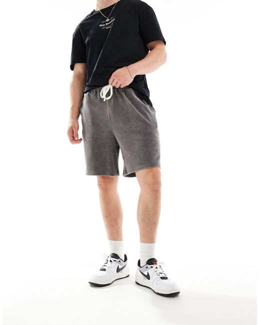ASOS Gray Oversized Ribbed Velour Shorts for men