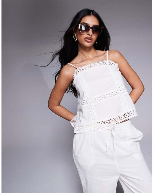 River Island White Lace Insert Cami Top Co-ord
