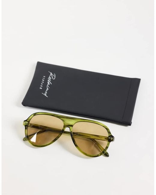 Reclaimed Vintage Natural Aviator Sunglasses With Green Lens