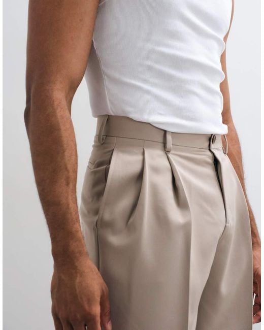 ASOS Gray Smart Double Pleated Wide Leg Trousers for men