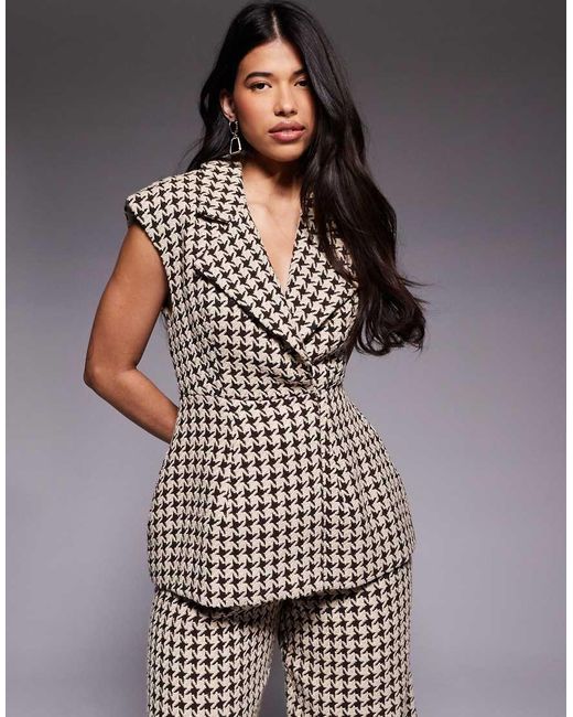 ASOS Gray Co-Ord Structured Houndstooth Waistcoat