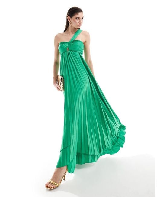Mango Green One Shoulder Pleated Maxi Dress