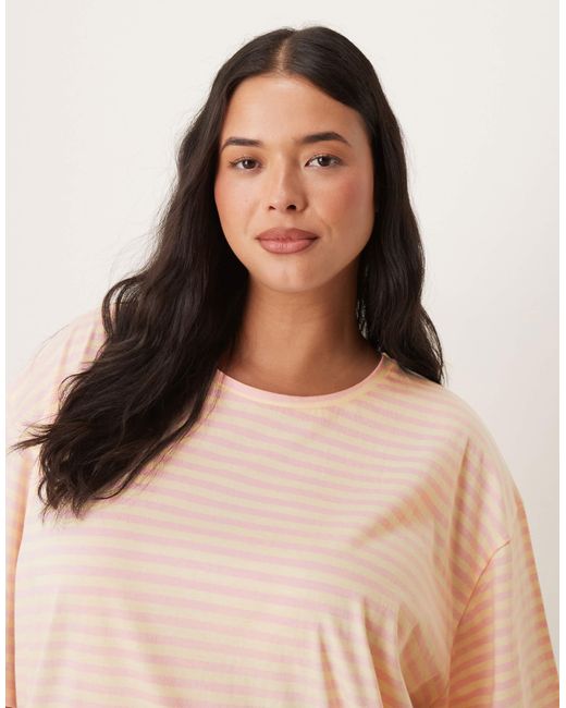 ASOS Natural Asos design curve – mix & match – pyjama-t-shirt mit rosa streifen