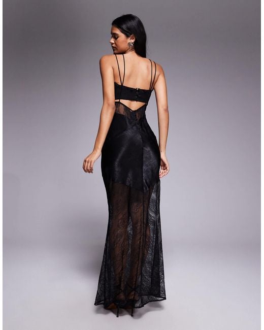 ASOS Black Satin And Lace Mix Sheer Bodice Cami Maxi Dress