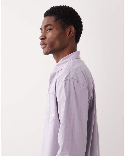 Farah Purple Netherton Long Sleeve Logo Cord Shirt for men