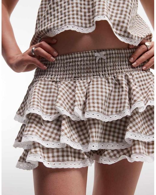 Daisy Street Brown Low Rise Shirred Skort
