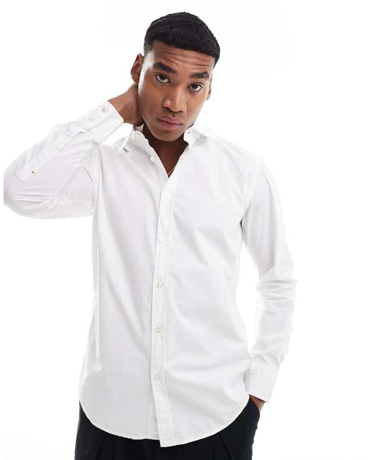 Boss White Embroidered Logo Poplin Dress Shirt for men